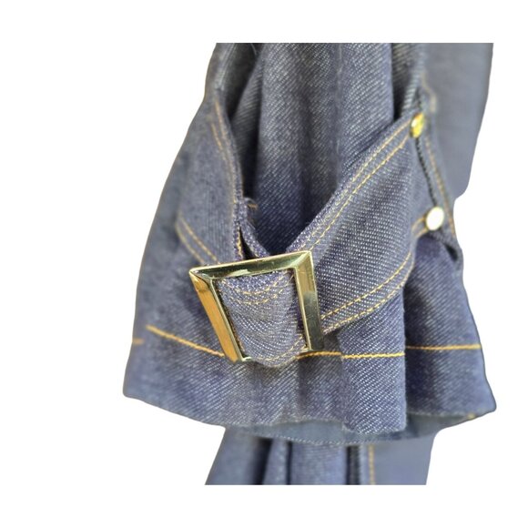 Y2k Double-Breasted Denim Trench Coat With Gold Detail Size L old money feel - Picture 6 of 14